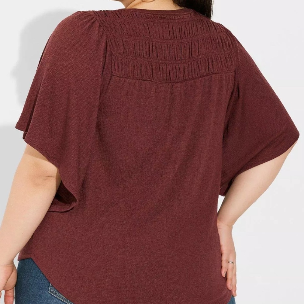 Torrid - Knit Crewneck Smocked Flutter Sleeve Top - Picture 3 of 3